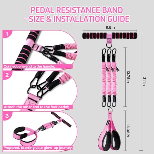 Pink Adjustable Pedal Resistance Band Handle 30/40/50LB Yoga Foot Puller