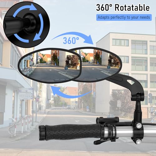 Handlebar Bike Mirror - Universal Fit Bicycle Rearview Mirror with Adjustable Rotation
