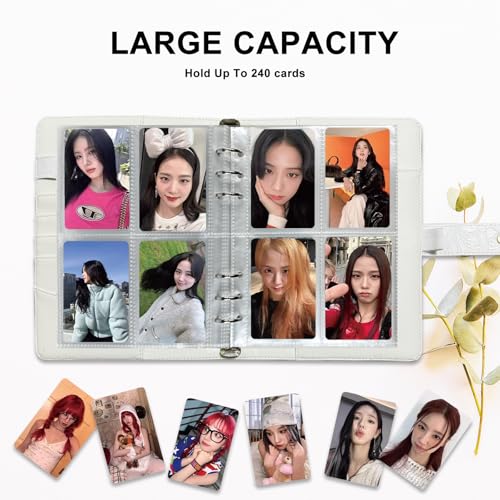 White KPOP A5 6 Ring Photocard Binder with 240 Pockets - Embossed PU Leather