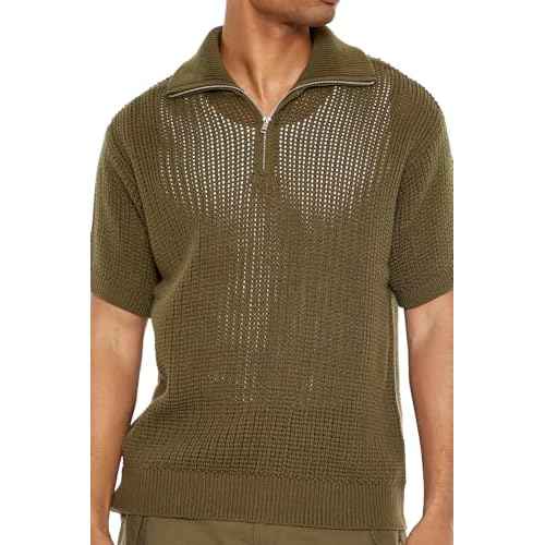 Forever 21 Mens Sweater-Knit Half-Zip Shirt