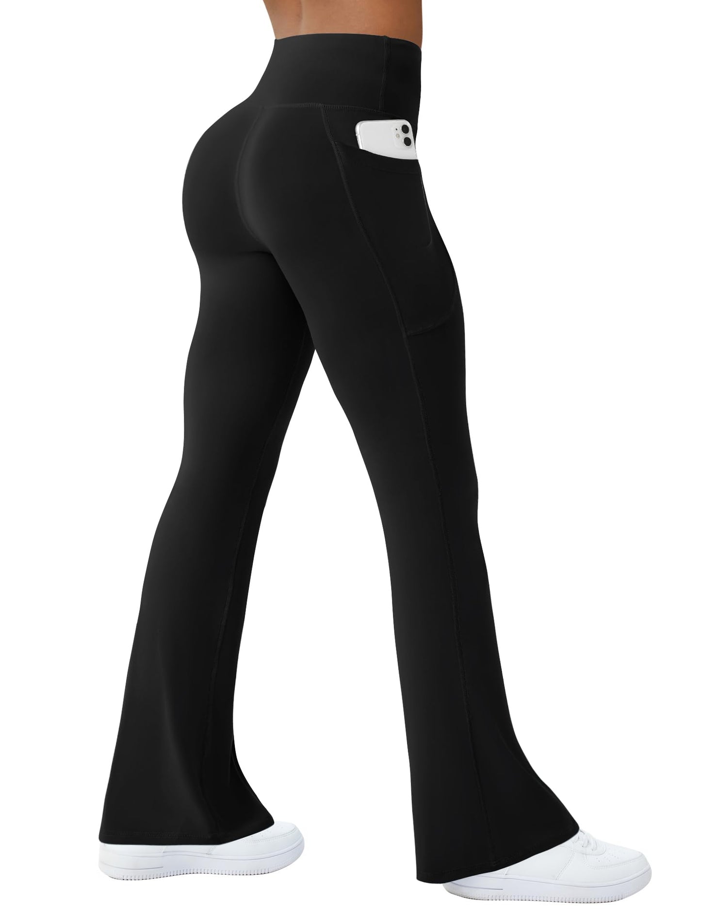 COPYLEAF Womens Yoga Pants with Pockets High Waisted Flare Leggings Bell Bottom Yoga Dress Pants Seamless Bootcut Pants(Black L)