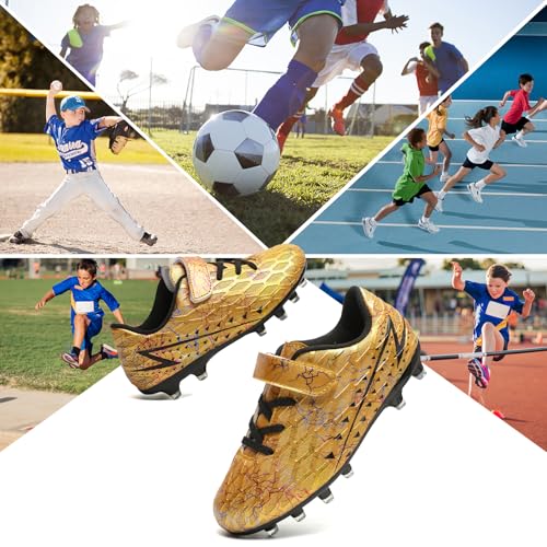 Hanani Boys Girls Soccer Cleats for Kids Football Shoes - 11 Little Kid / Gold