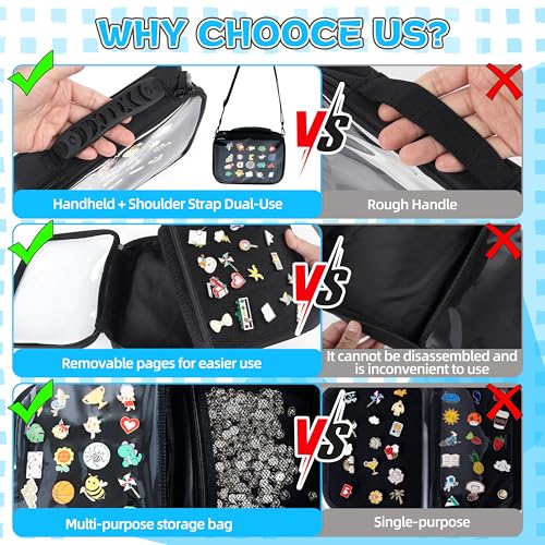 Pin Display Book for Trading Pins with Shoulder Straps and Clear Cover