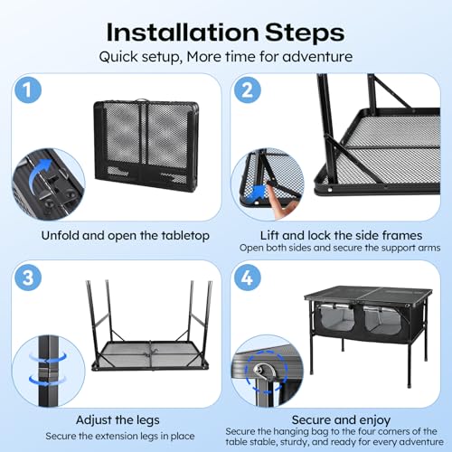 Folding Camping Table with Storage Cooler Bag - Portable Outdoor Dining