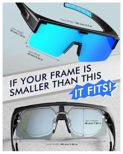 Polarized Fit Over Sunglasses for Glasses Men Black Grey UV400 Protection Sports