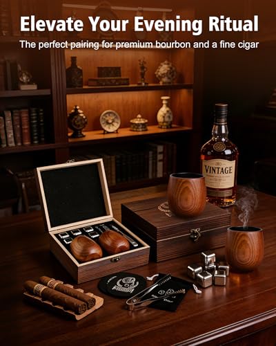 Charred Wooden Whiskey Glass Set with Stainless Steel Stones - Christmas Gifts for Men