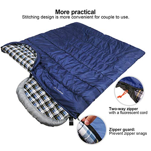 Redcamp Flannel Sleeping Bag for Adults - Blue / 2lbs Filling - Comfortable Cotton Envelope for Camping & Hiking