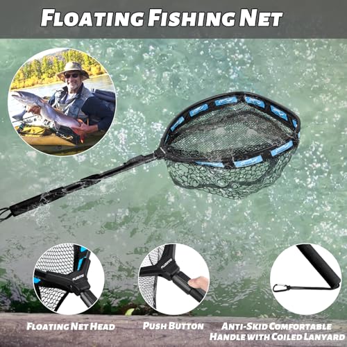 Floating Fishing Net with Telescopic Handle 11.8 inch Hoop - Blue Extendable