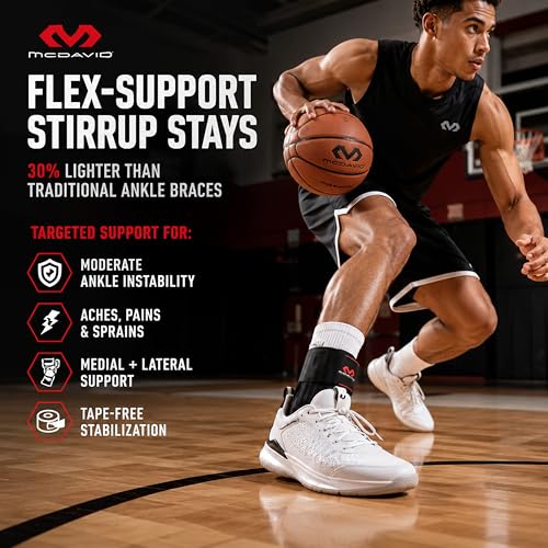 McDavid Medium/Large Ankle Brace - Low Profile Lace-Free Support for Sports & Recovery