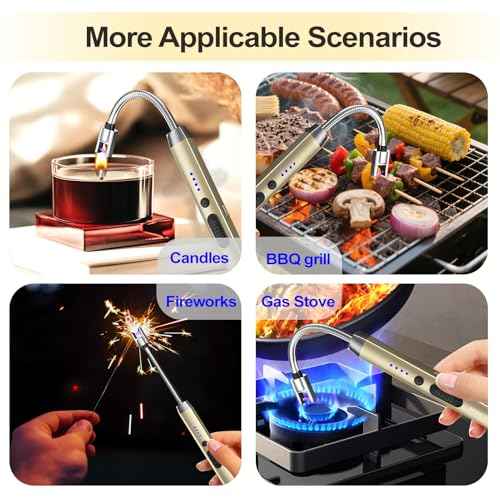 Electric Candle Lighter, USB-C Rechageable Arc Lighters for Camping, Long Lighter with 360¡Æ Neck & Safety Switch, Windproof & Flameless lighters for BBQ & Candle Lovers (Champagne Gold)