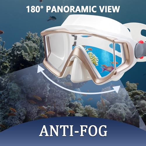 Anti-Fog Diving Mask with 180° Wide View for Adults - White-Blue Lenses