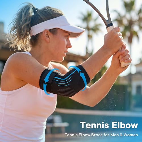 Blue Tennis Elbow Brace Support Sleeve for Tendonitis & Pain Relief - Size L