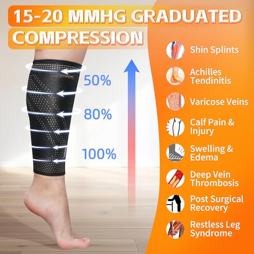 Hiball Copper Calf Compression Sleeves for Men & Women, Lower Leg Support Braces, Footless Graduated Compression Socks for Varicose Veins, Shin Splint, Lymphedema, Calf Pain Relief, Running (1 Pair)