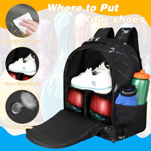 Crack Black Bowling Backpack with Dual Balls & Shoe Compartment - Fits Size 16 Shoes