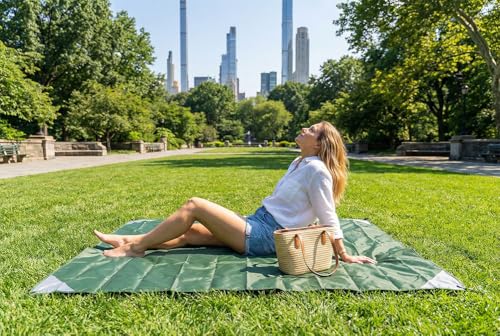 Army Green & Grey Compact Picnic Blanket 55x60 Inch Lightweight Tarp for Camping & Outdoor Use