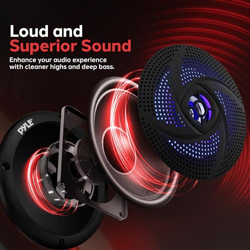 5.25 Inch Marine Waterproof Speakers with LED Lights - 2 Pack, 180W, Low Profile