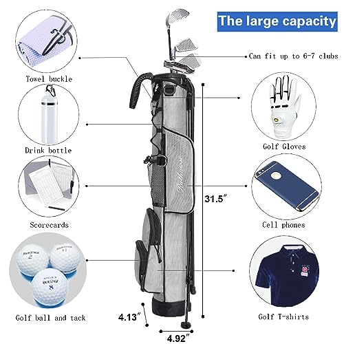 Grey Golf Stand Bag, Lightweight with Padded Strap & Multiple Pockets
