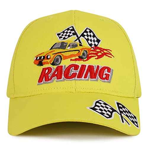 Trendy Apparel Shop Racing 3D Embroidered Flame Car Race Flag Baseball Cap