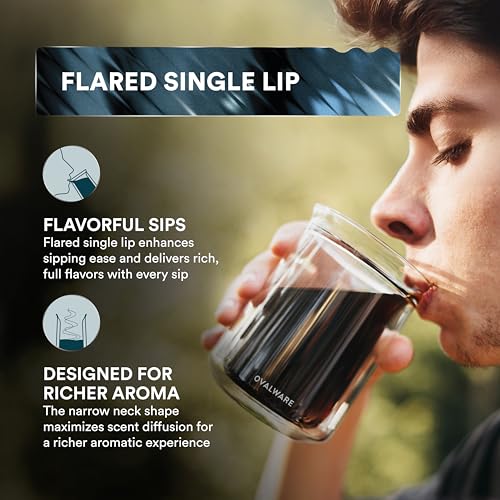 Ovalware Double Wall Insulated Glass Cup Set 11.8oz – Borosilicate Coffee Tea Whiskey