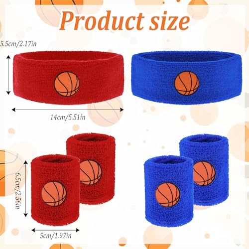 6 Pcs Sweatband Set, Including 4 Moisture Wicking Athletic Wristband and 2 Headbands Wrist Sweatband Sports Terry Cloth Sweat Absorbing Head Band for Workout for Kids Teens