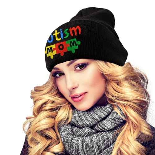 Fish Embroidery Beanie Hat Winter Warm Knit Cuffed Skull Cap for Women Men