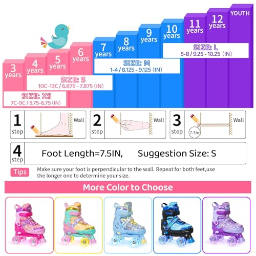 Kids Adjustable Roller Skates for Girls with Light-Up Wheels - Macarons / Medium(1-4)