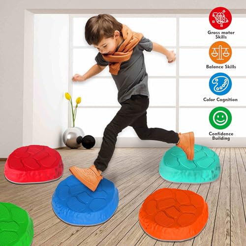 12-Pack Kids Balance Stepping Stones with Non-Slip Edges - Indoor & Outdoor Toys