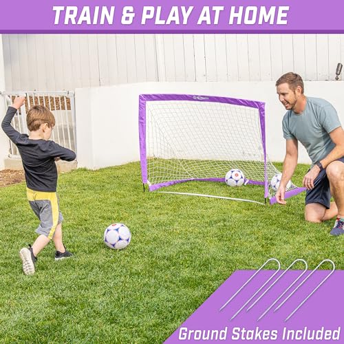 GoSports Portable Soccer Goals for Kids - 4 ft x 3 ft, Purple - Pop Up Youth Nets for Backyard & Practice