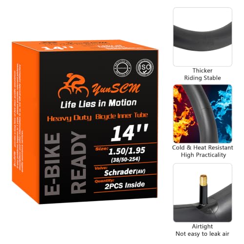 Heavy Duty Bicycle Inner Tubes 14x1.50/1.95 - Durable Bike Tire Replacement - 2 Pack