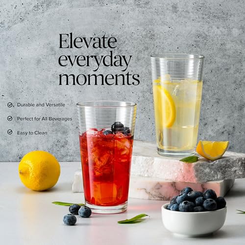 10 Pack Highball Glasses Set 17oz Ribbed Drinkware for Cocktails & Beverages - Dishwasher Safe