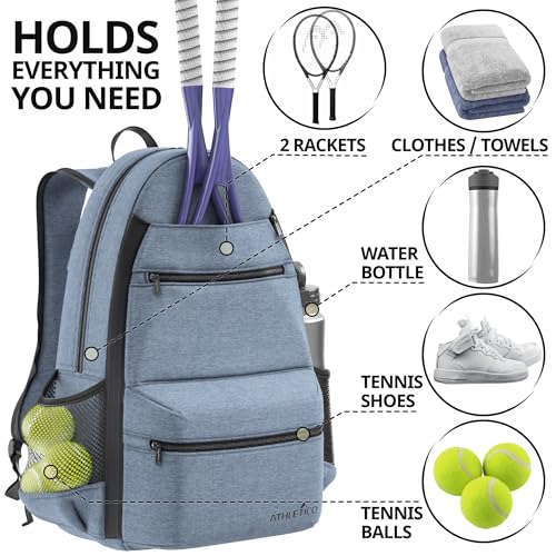 Athletico City Tennis Bag Gray - Padded Racket Compartment & Large Storage
