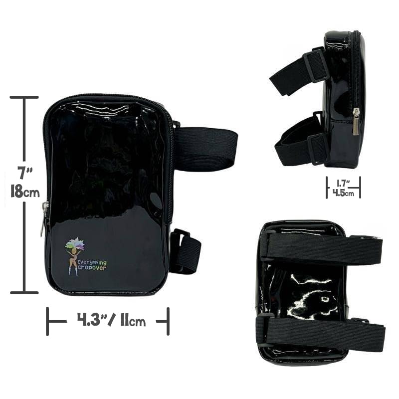 Holographic Thigh Bag | Carnival Leg Harness for Women | Outdoor Waist Pouch | J'ouvert Travel Leg Pack with Wide Adjustable Straps | Black