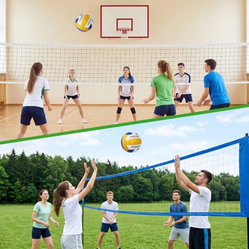 Official Size 5 Volleyball Set with Pump & Mesh Bag - 6 Soft PU Leather Balls - Yellow-Blue-White