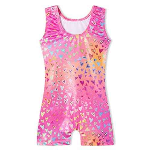 Domusgo Gymnastics Leotards for Girls Sparkly One-Piece Pro Kids Unitard Biketards with Shorts