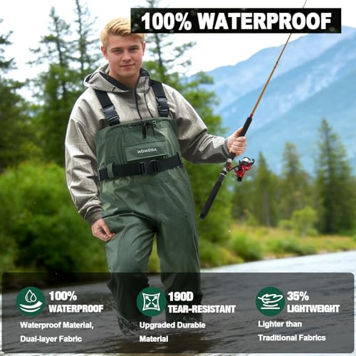 Waterproof Fishing & Hunting Waders with Boots - MOMODA M13/W15, Lightweight 2-Ply Nylon PVC Men Women