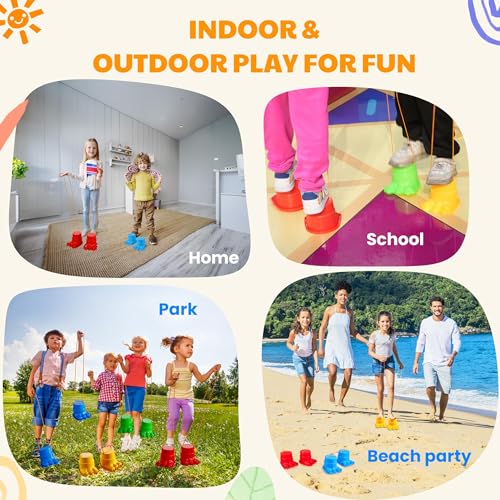 Kids Balancing Stilts Set - 4 Pairs of Monster Feet for Balance and Coordination, Indoor & Outdoor Play for Ages 4-10