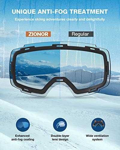 Magnetic Lens Ski Goggles for Men Women Adult - Black Grey White, Zionor X4