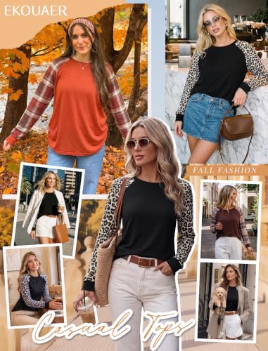 Ekouaer Women's Long Sleeve Thermal Shirt - Raglan Sleeve Fall Top Medium Beige