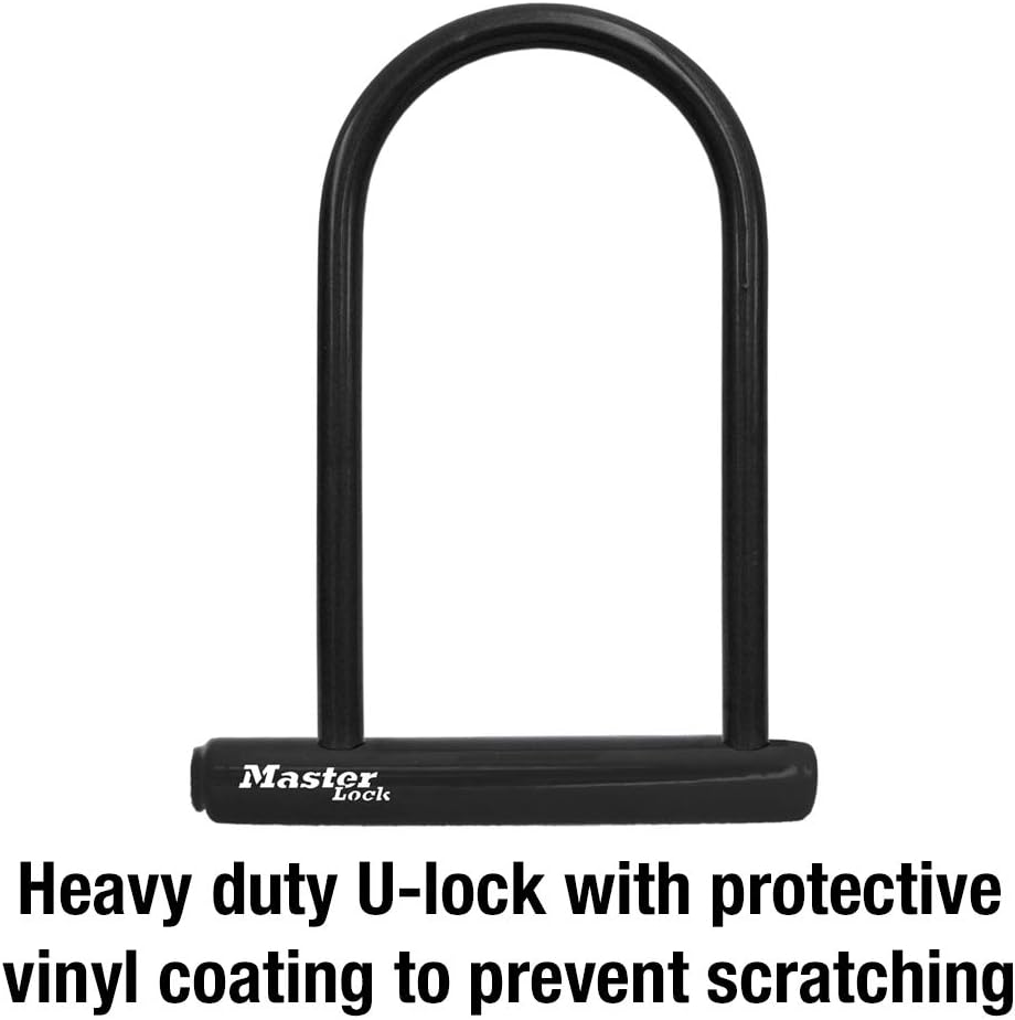 Master Lock Black Bike Lock with Key, Standard Size U-Lock for Bicycles and Other Outdoor Equipment, Anti-Theft Lock for Bikes, 8320D