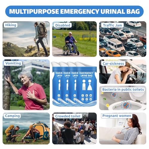 900CC Disposable Urine Bag, 12 PCS Emergency Portable Urinal Bags for Men/Women, Unisex Pee and Vomit Bags for Travel, Camping, Long Trips, Pregnant Women, Kids