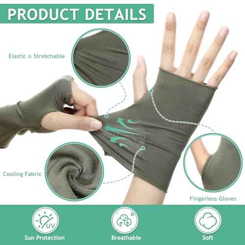 Bememo 4 Pack Sun Protection UV Gloves Driving Sun Block Gloves Cooling Fingerless Wrist Length Cotton for Women