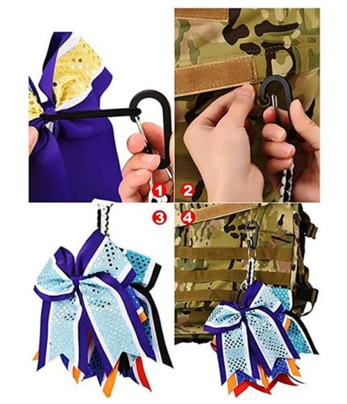 DODXIAOBEUL 10 Inch Paracord Handmade Cheer Bows Holder 2 Pack & 16 Lobster Clasp,Paracord Keychain for Teen Girls Cheerleader Sports(Black/Orange)