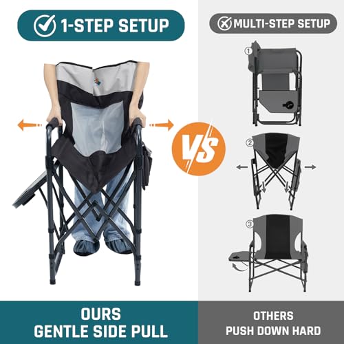 DMH Outdoors Camping Directors Chair with Side Table & Breeze Mesh Backrest - Black