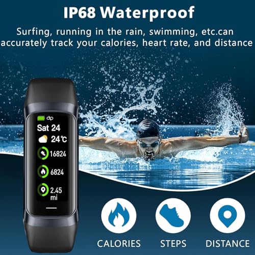 ZKSSGY Dark Black Fitness Tracker with 24/7 Heart Rate Blood Oxygen Sleep Monitor 1.1" AMOLED Touch Screen, IP68 Waterproof, Multiple Sports Modes