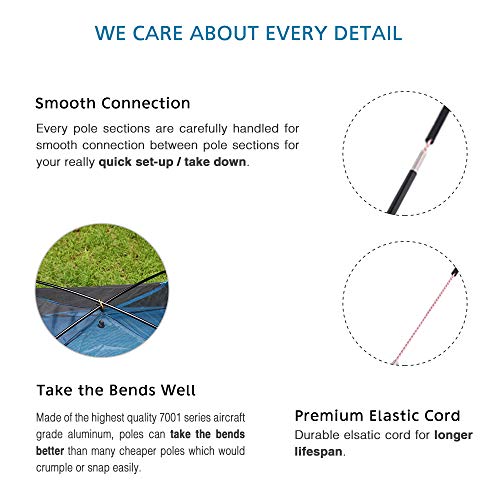 Aluminum Tent Poles Replacement, Fits Both Female and Male Ends, Lightweight Tent Pole Repair Kit, 7001 Aluminum Alloy T6 Heated
