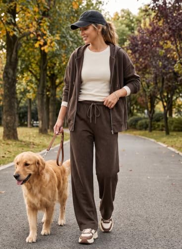Women’s Acid Washed Wide Leg Casual Pants - Medium Coffee
