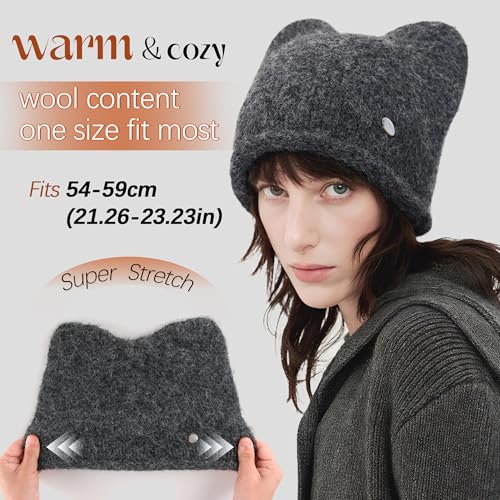 Ababalaya Women's Wool Beanie Cute Cat Ear Beanies Y2K Beanie Hat with 3D Ear