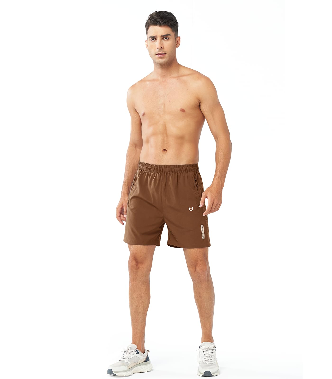NORTHYARD Men's Athletic Running Shorts Gym Workout 7"/9"/5" Quick Dry Lightweight Sports Basketball Tennis 3 Zipper Pockets BROWN-5inch L