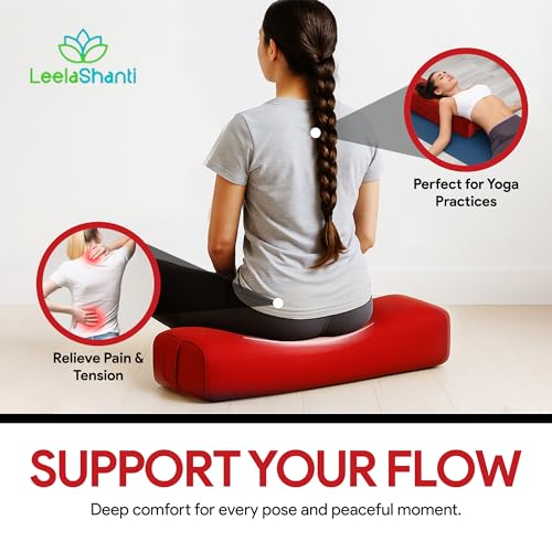 Red Rectangular Yoga Bolster Pillow for Meditation & Back Support - Removable Cotton Cover