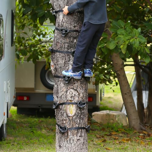 Black Tree Climbing Holds Set - 18 Pieces with 6 Ratchet Straps, Kids & Adults